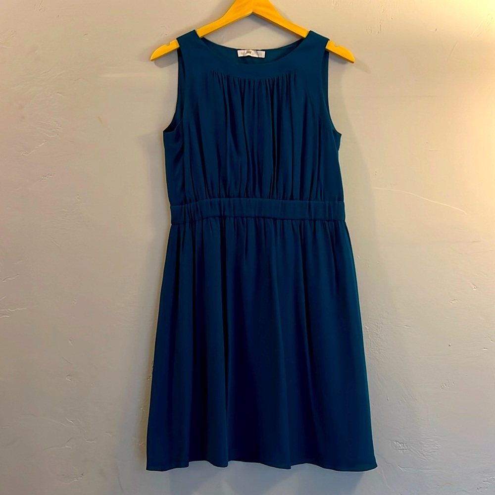 Hero & Leander (Anthropologie) Knee-Length Blue Chiffon Sleeveless Dress, Size S